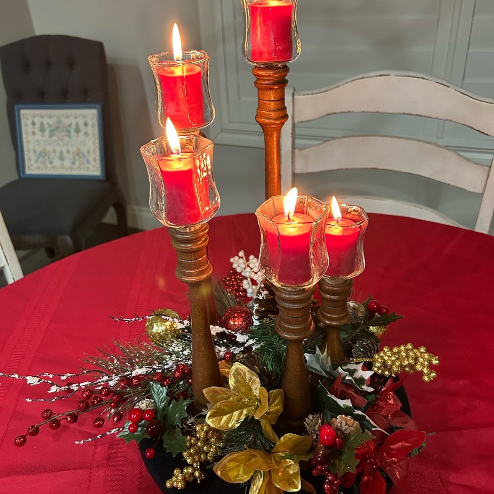 Charles Lester’s candelabra 5 tier graduated wooden candlestick holder.